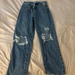 PacSun Dark Blue Distressed Straight Leg Jeans